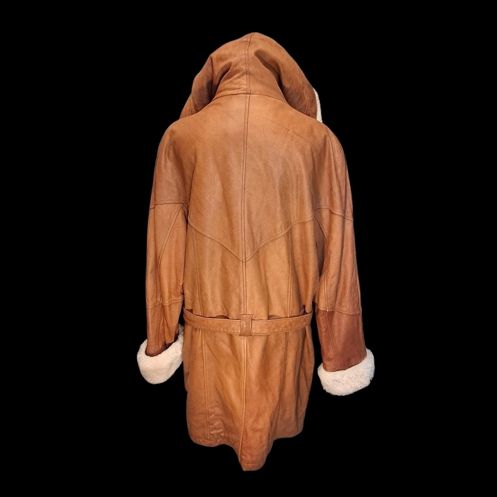 Wilsons Penny Lane Leather Faux Fur Trim Belted Hoodie Coat Women Size Medium - Picture 6 of 16